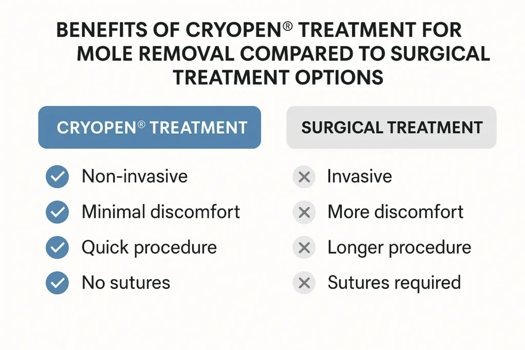 Table to show the benefits of getting moles removed West Ruislip from LA LIPO