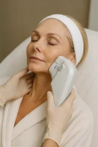 Woman receiving HIFU non surgical facelift treatment West Ruislip