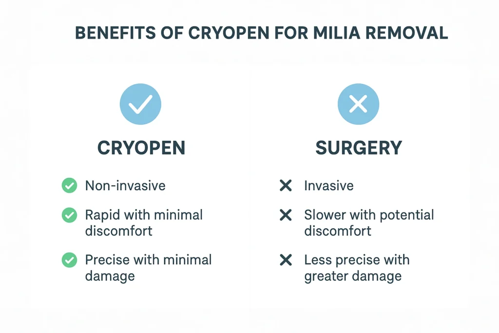 Benefits of cryopen for milia removal West Ruislip compared to surgical treatments.