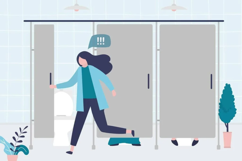 graphic of Urine incontinence West Ruislip woman running to the toilet.