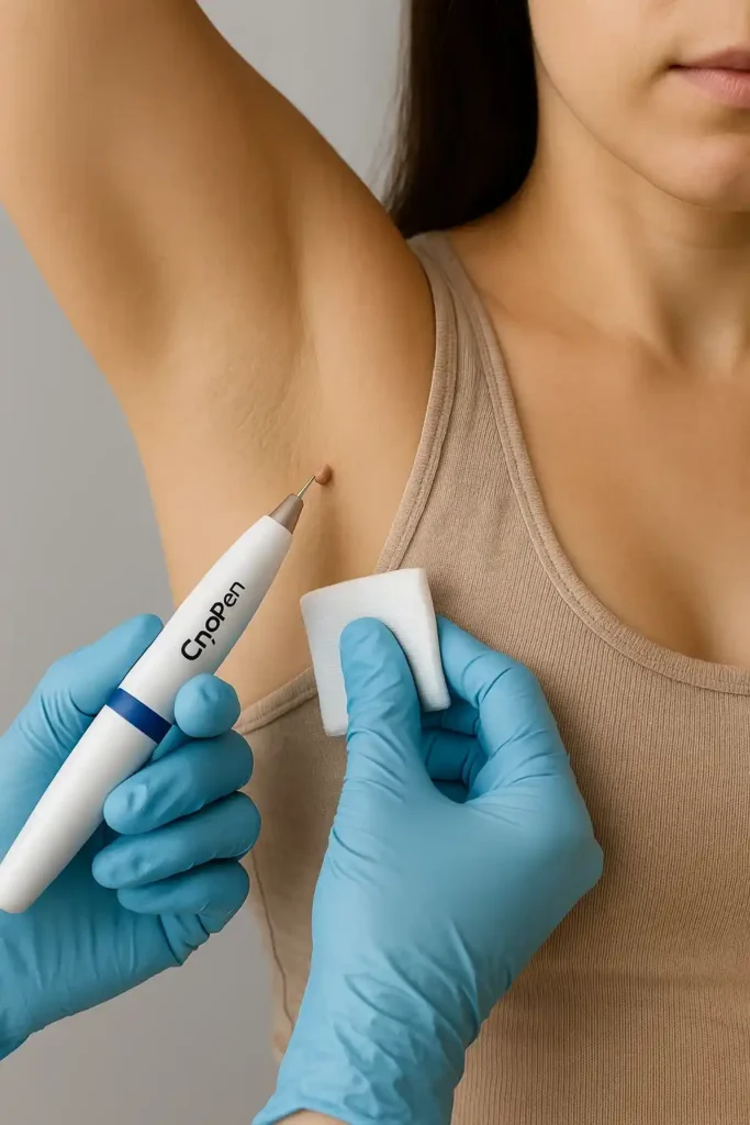 woman having cryopen to remove underarm skin tags West Ruislip