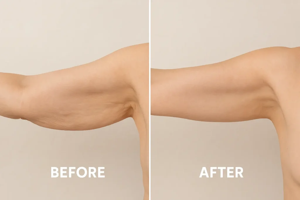 Picture of LA LIPO West Ruislip before and after results of skin tightening treatment on the upper arms.